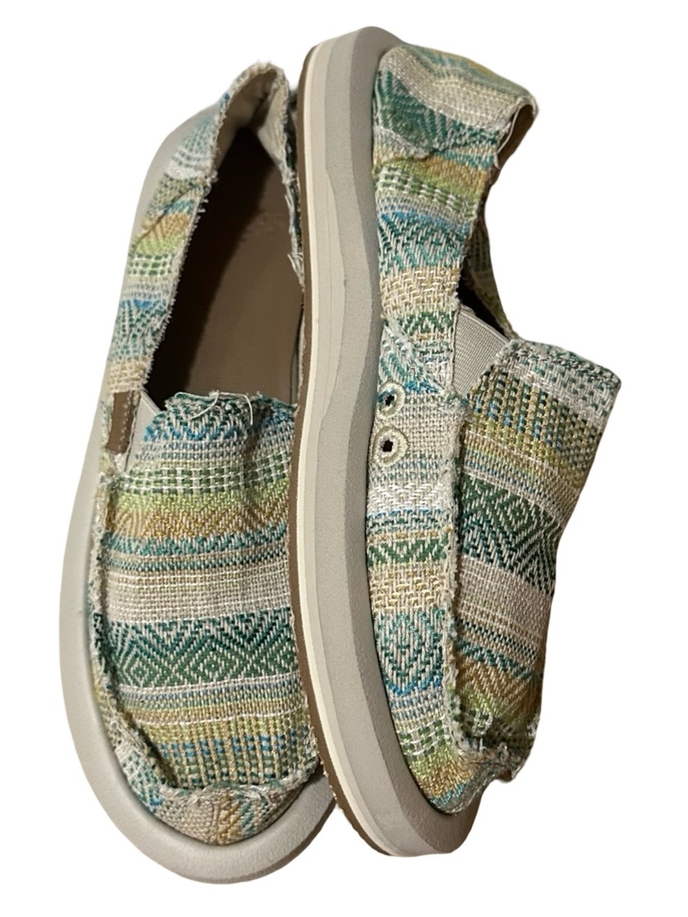 Sanuk Women's Multicolor Woven Slip-On Flats - Green, Blue, Tan